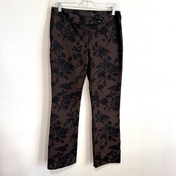 Theory Pants - Theory Brown and Black Floral Silhouette Print Dress Pants Size 6